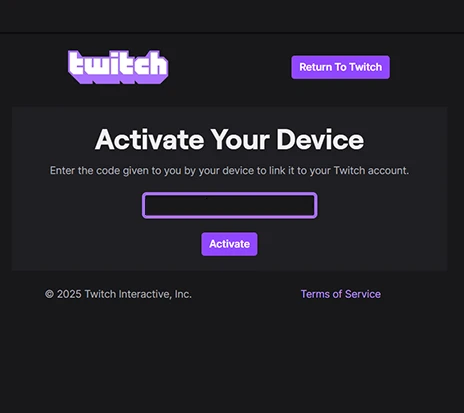 An image showing the Activate Your Device screen from Twitch.