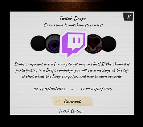 A screenshot of the Twitch Drops menu in-game.